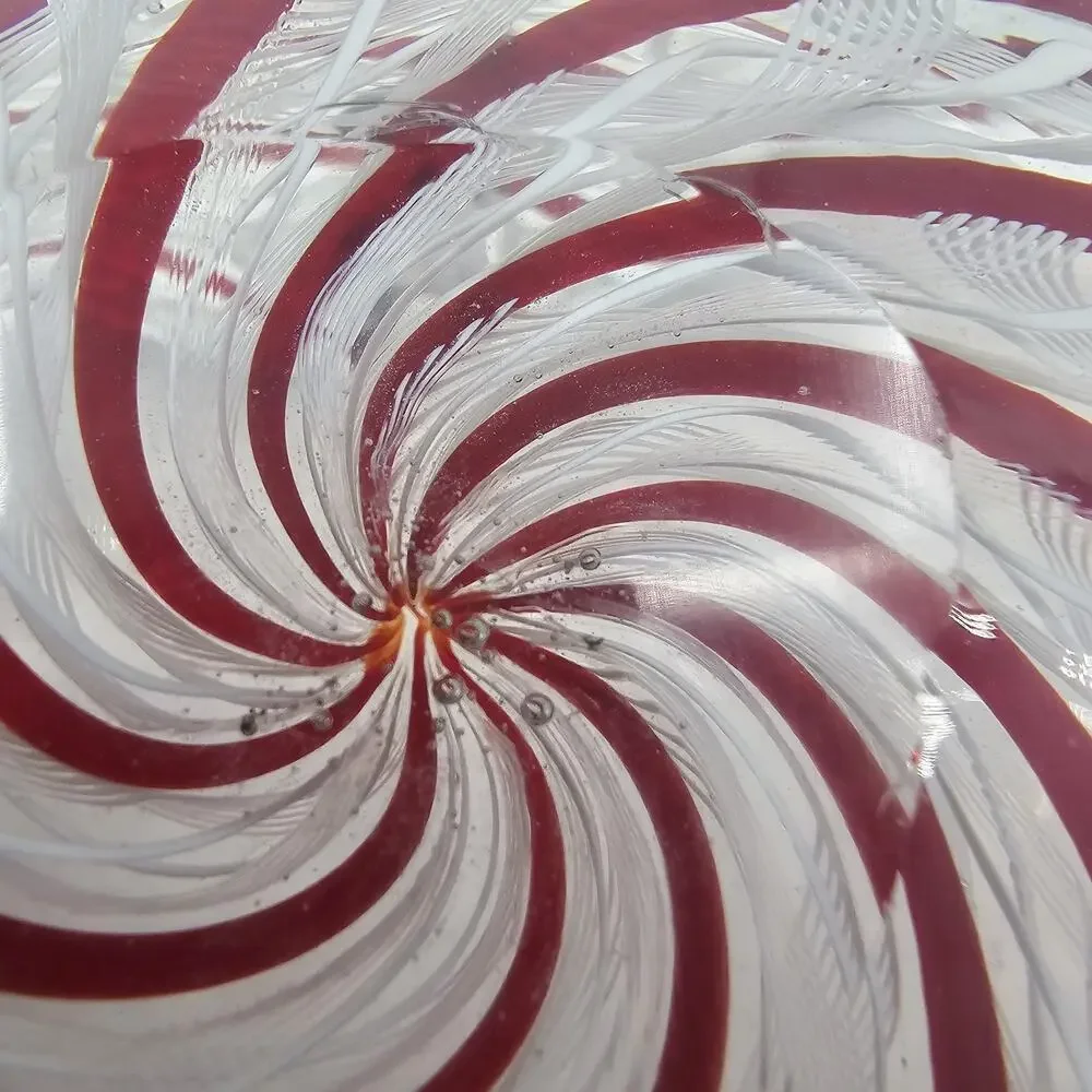 MCM Murano art glass bowl HEAVY Latticino Zanfirico Swirl centerpiece Pink White